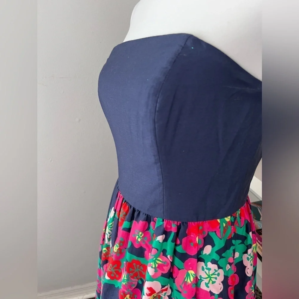 Lilly Pulitzer Lottie Navy Cherry Floral Strapless Dress size 8 - Picture 5 of 13